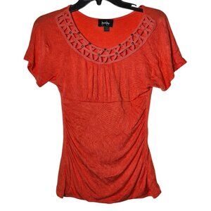 By & By Womens Babydoll Ruched Embellished Short Sleeve Top Size Small Y2K 2000s